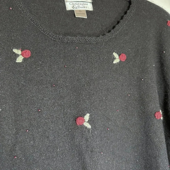 Christopher Banks Vintage Womens Sweater Black Floral Embroidered Beaded XL - Picture 3 of 8